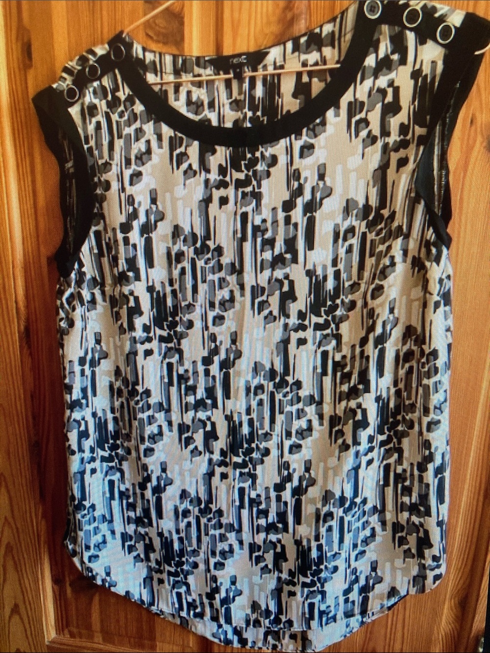 next Black and White Abstract Eyelet Shoulder Sleeveless Top